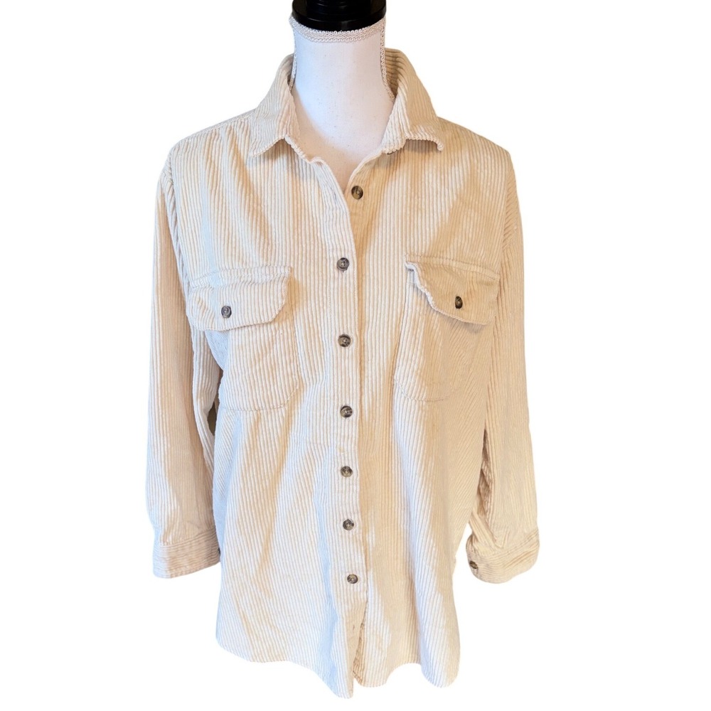 Billabong Women's Cream Corduroy Button Down Shirt Long Sleeve Cotton Size Large